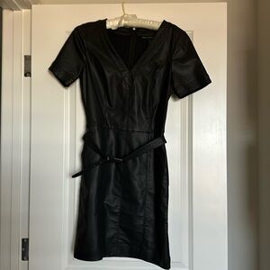 NWT White House Black Market coated Denim short sleeve belted dress.